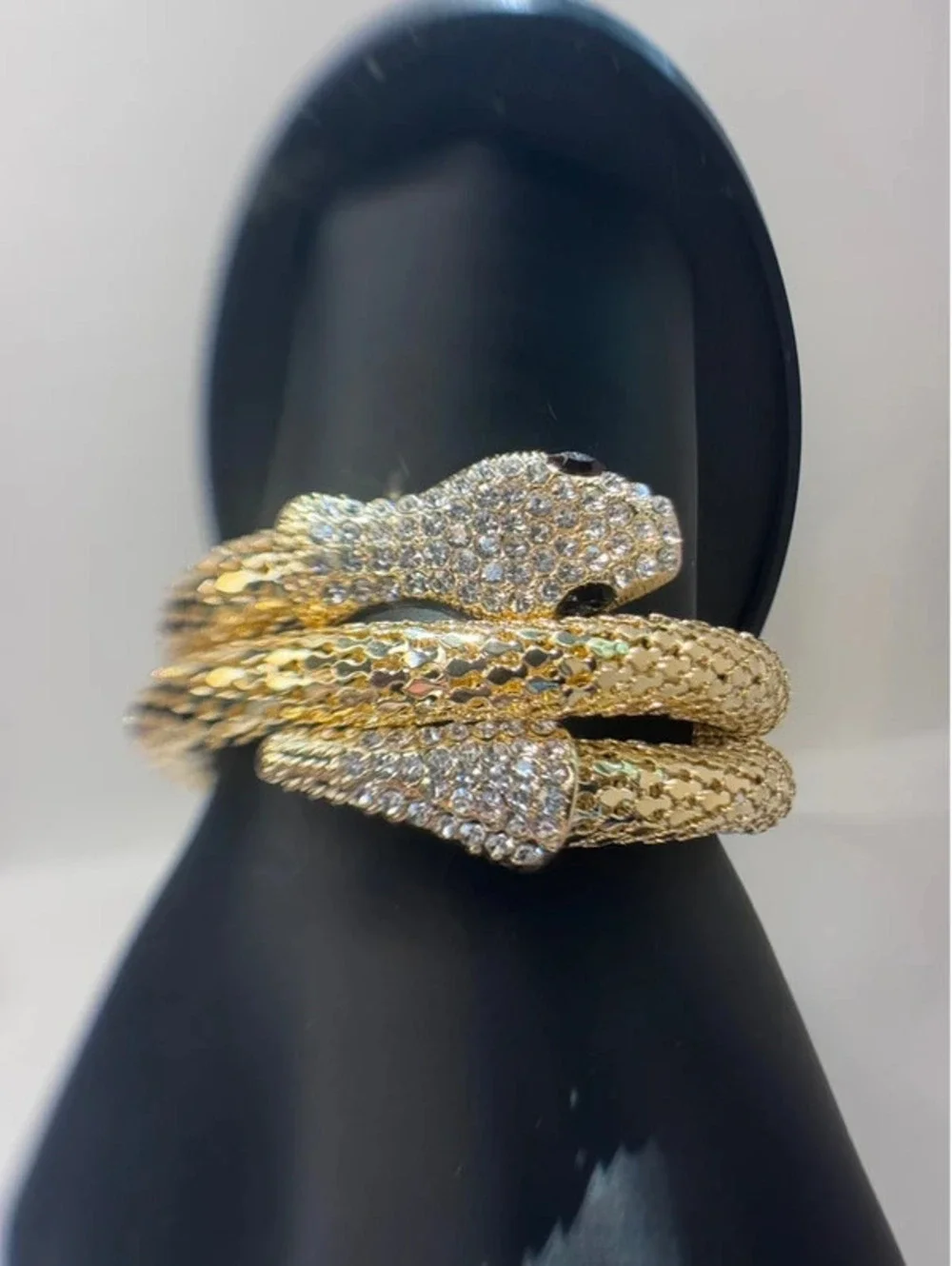 Adjustable snake bracelet, cz, gold tone